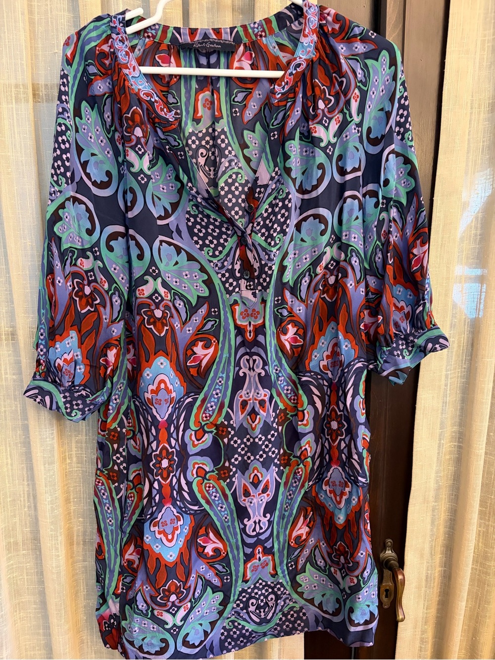 Silk with embroidery Robert Graham Paisley Long-Sleeve dress